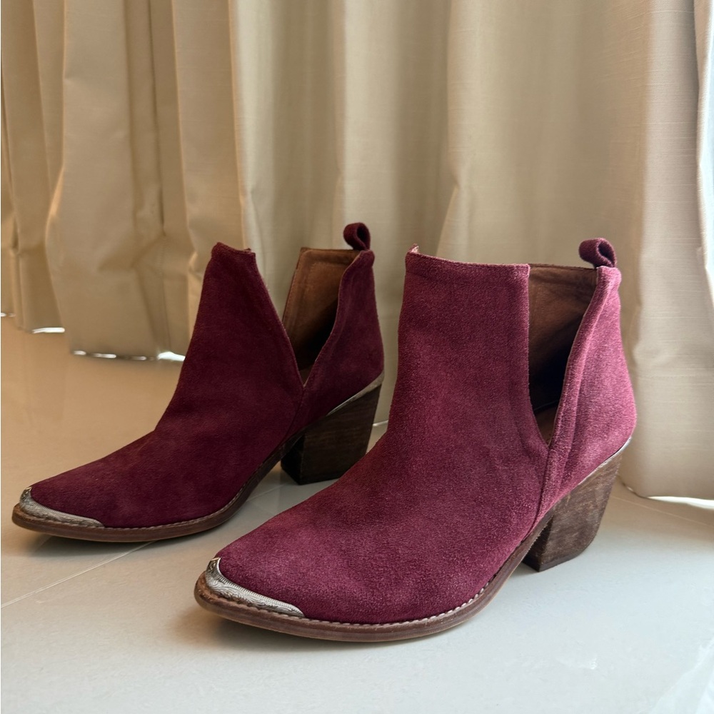 Jeffrey Campbell Wine Burgundy Suede Ankle Western Booties